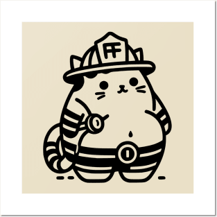 Firefighter Cat Posters and Art